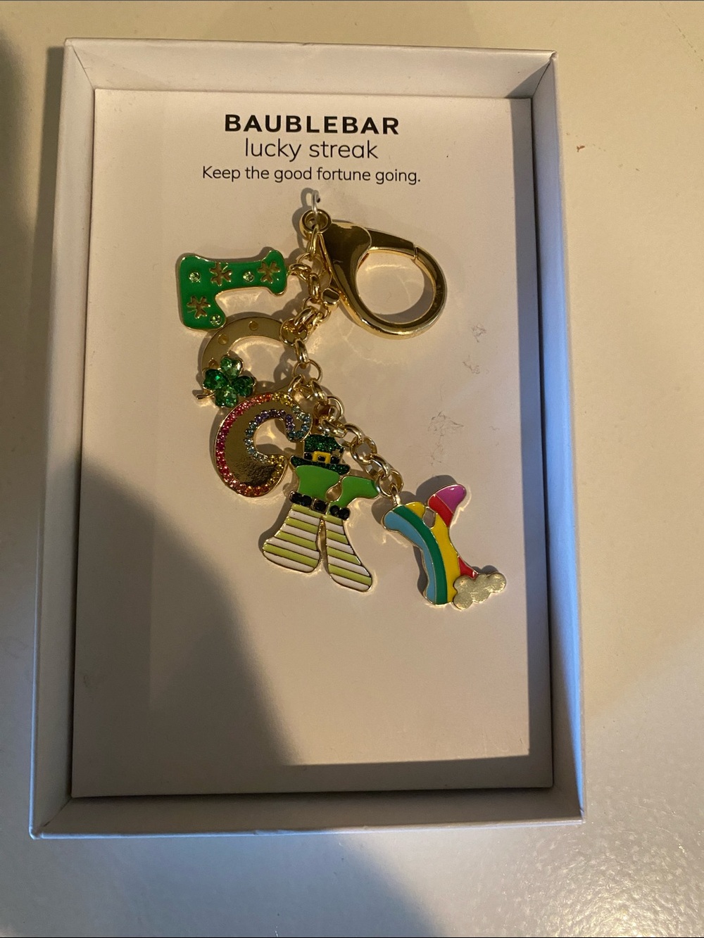 BaubleBar Gold-tone Lucky Streak Charm Keychain - Green Multi